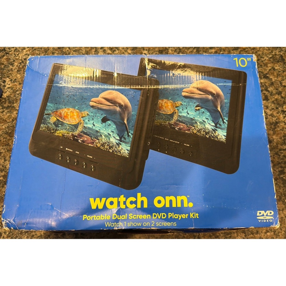 Onn 10 inch Portable Dual Screen DVD Player Kit for Car 100008691 New in Box